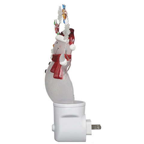 Snowman Bubble Night Light With LED Decorative Candy And Snowflake Garland, 7.7"