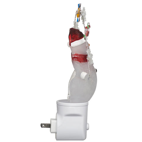 Snowman Bubble Night Light With LED Decorative Candy And Snowflake Garland, 7.7"