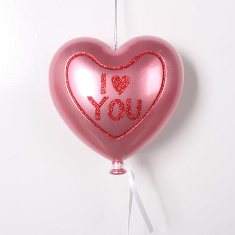 Plastic Mauve Heart Balloon W/Red Glitter Ornament, 7" (180mm)