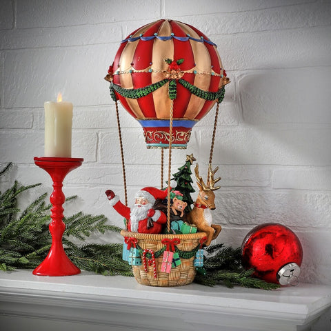 Resin Hot Air Balloon With Santa, 17"