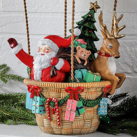 Resin Hot Air Balloon With Santa, 17"