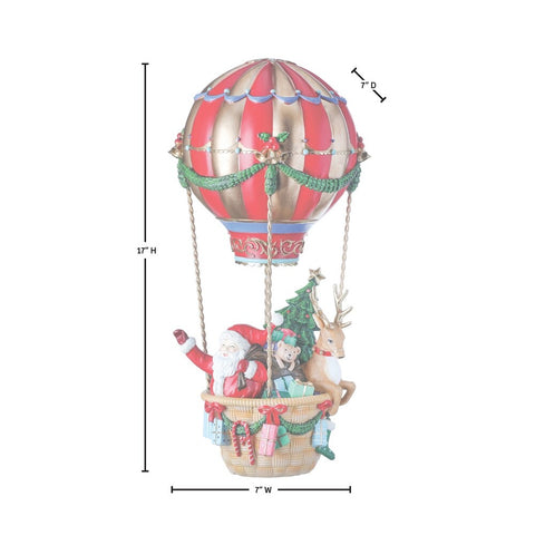 Resin Hot Air Balloon With Santa, 17"