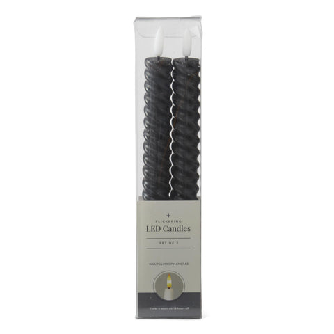 Black Spiral LED Taper Candles w/Timer, 9.75" (Set of 2)