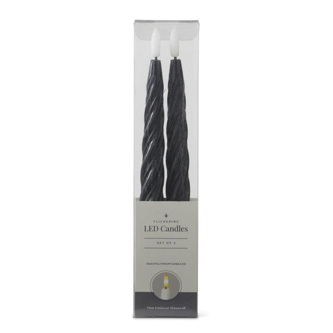 LED Black Spiral Taper Candles w/Timer, 9.75" (Set of 2)