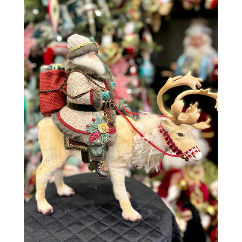 Santa Riding Caribou Figurine, 15"