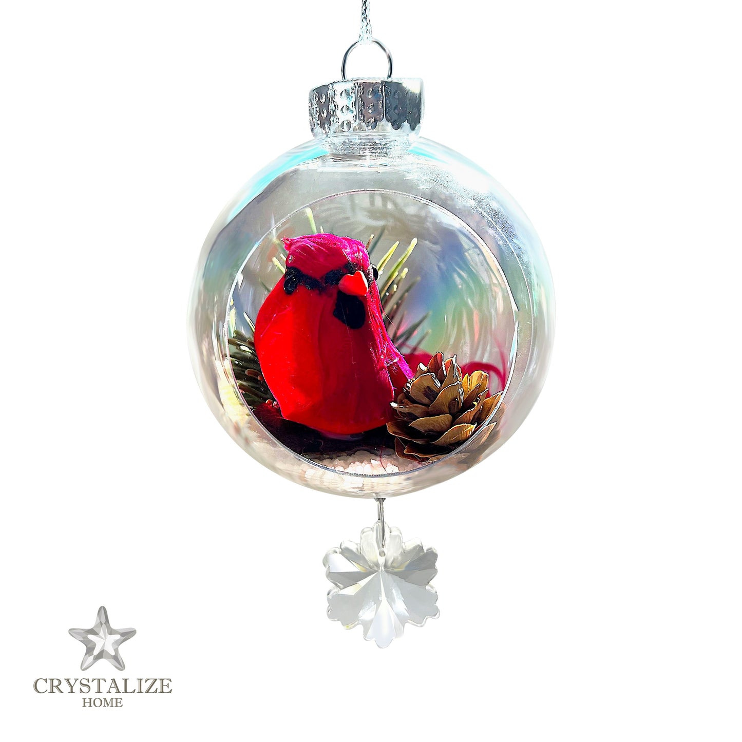 Red Cardinal Plastic Ornament with Magnetic Crystal 3" x 7"