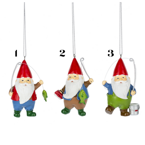 3.5"H Gnome Fishing Ornament (sold individually)