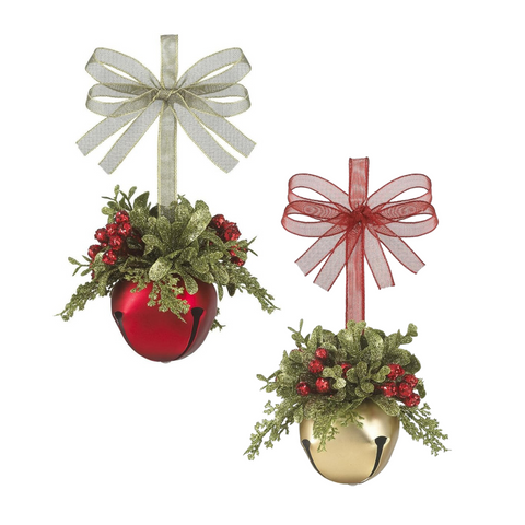4" Kissing Krystals Mistletoe Sleigh Bell Ornament (2 styles available to choose from)