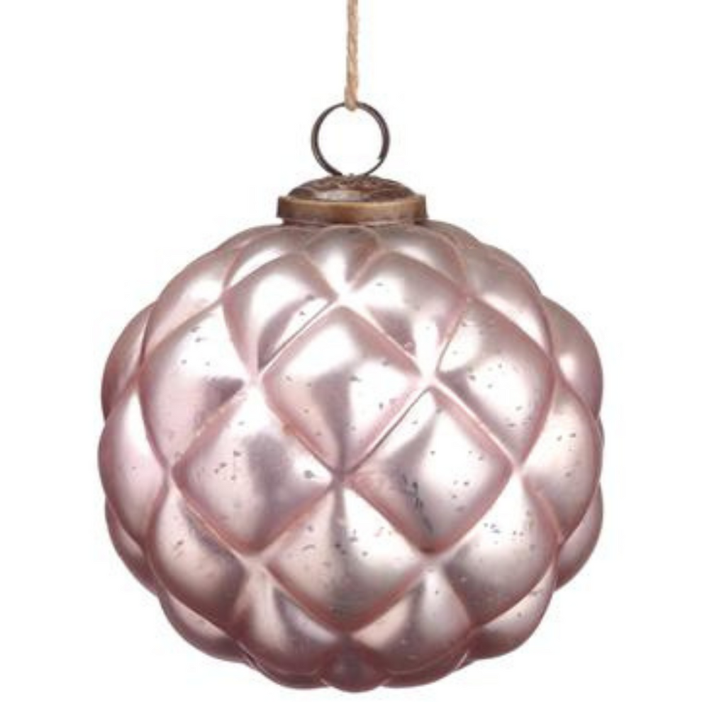 5" Quilted Pink Glass Ball Ornament Christmas In America