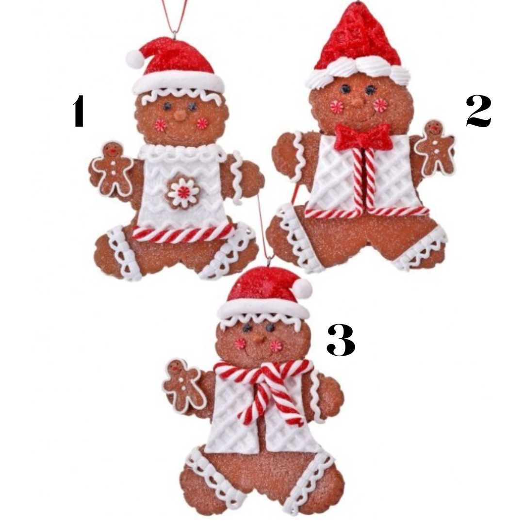 5" Claydough Gingerbread w/Santa Hat Ornament