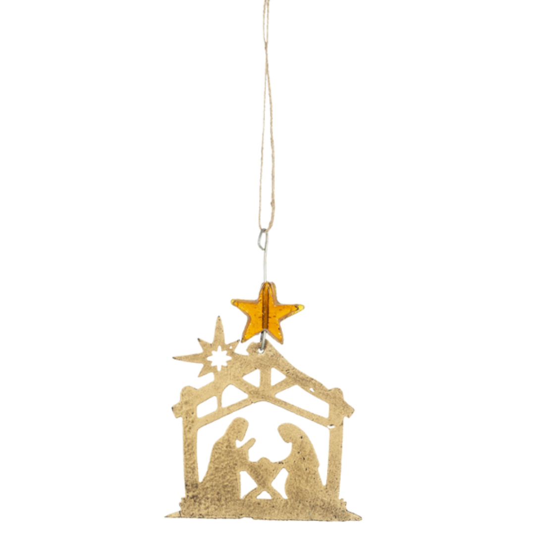 3.5" Rustic Metal Nativity Cut-Out Ornament w/ Resin Star