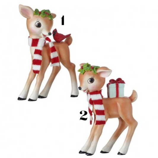 5.8" Resin Baby Deer w/Striped Scarf Figurine