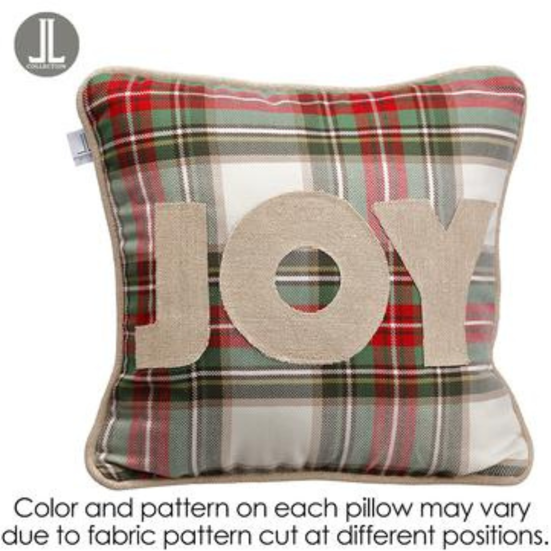 16"Wx16"L Joy Plaid Pillow