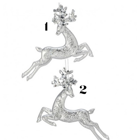 5.5" Plastic Silver Glittered Prancing Deer Ornament (sold individually)