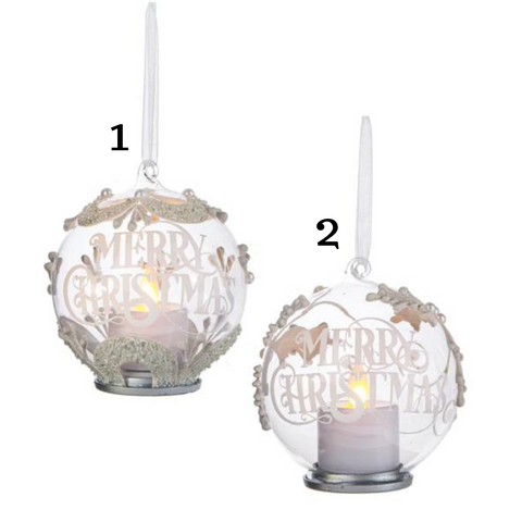 3.5" LED Candle "Merry Christmas" Glass Ornament