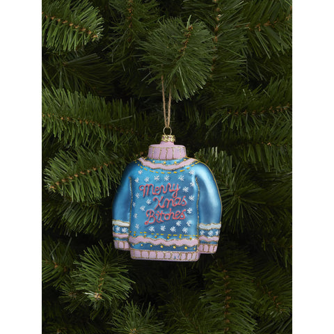 Glass Christmas Sweater Ornament, 4.5" (Blue)
