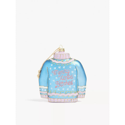 Glass Christmas Sweater Ornament, 4.5" (Blue)