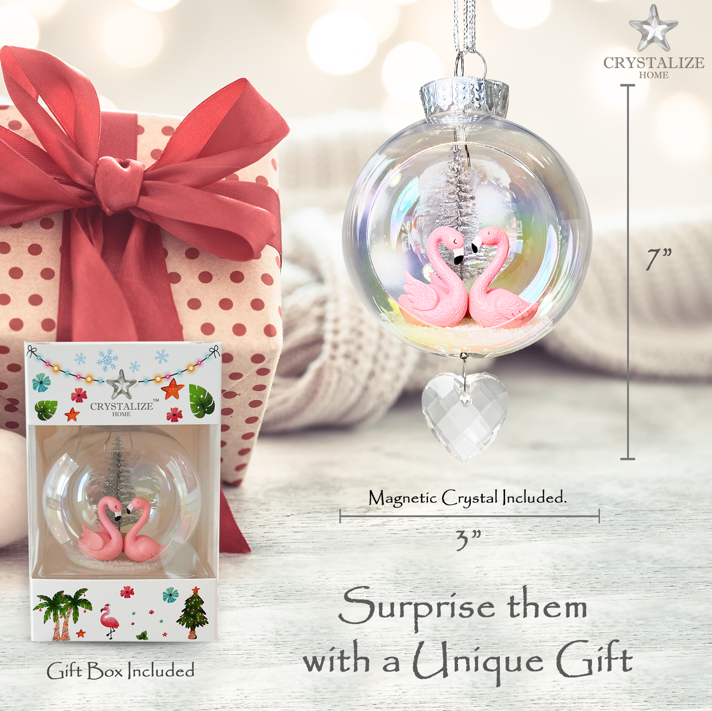 Flamingo Love Plastic Ornament with Magnetic Crystal 3" x 7"