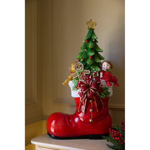 LED Red Santa Boot W/ Tree & Toys, 35"