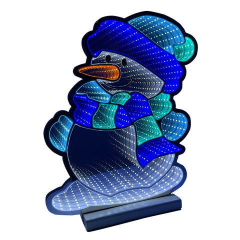 Infinity Blue Christmas Snowman With Wooden Base (23")