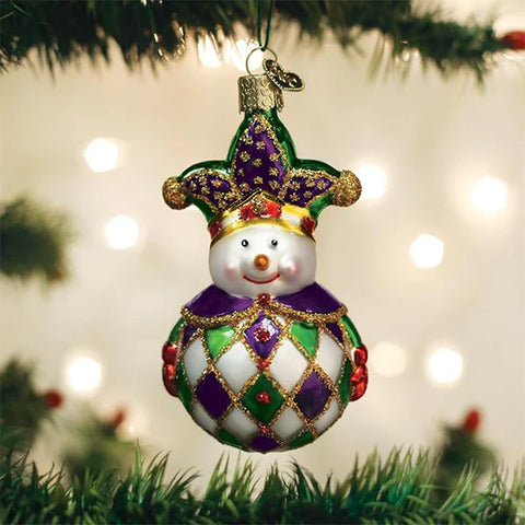 Harlequin Snowman Ornament, 2"