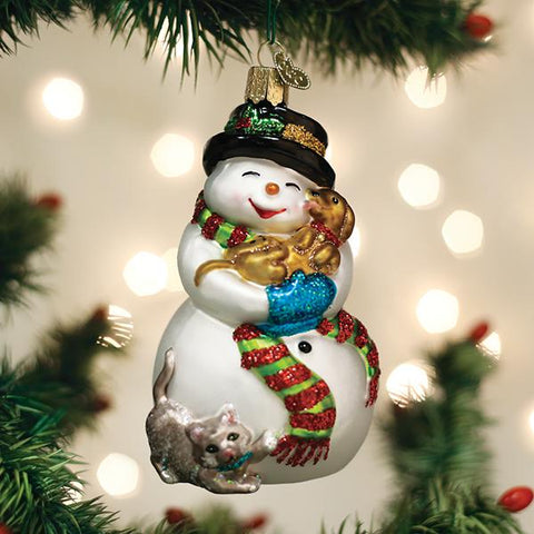 Snowman with Playful Pets Ornament