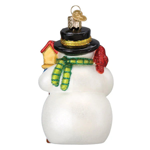 Snowman with Cardinal and red scarf