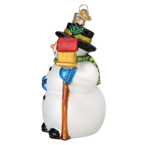 Snowman with Cardinal and red scarf