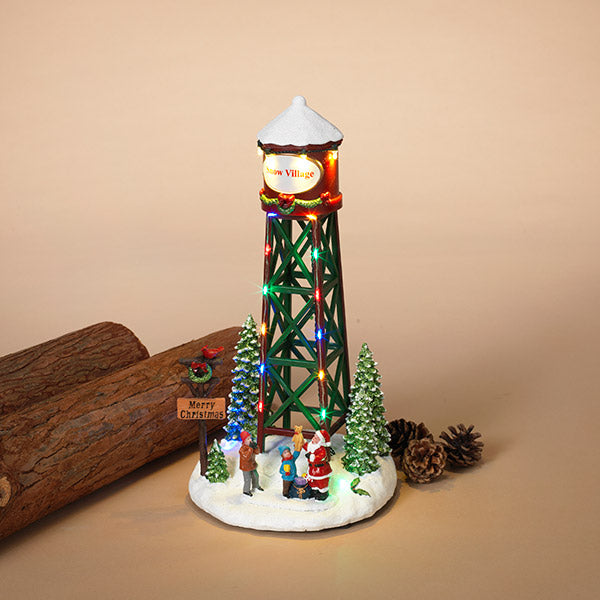 11.8"H B/O Lighted Holiday Water Tower