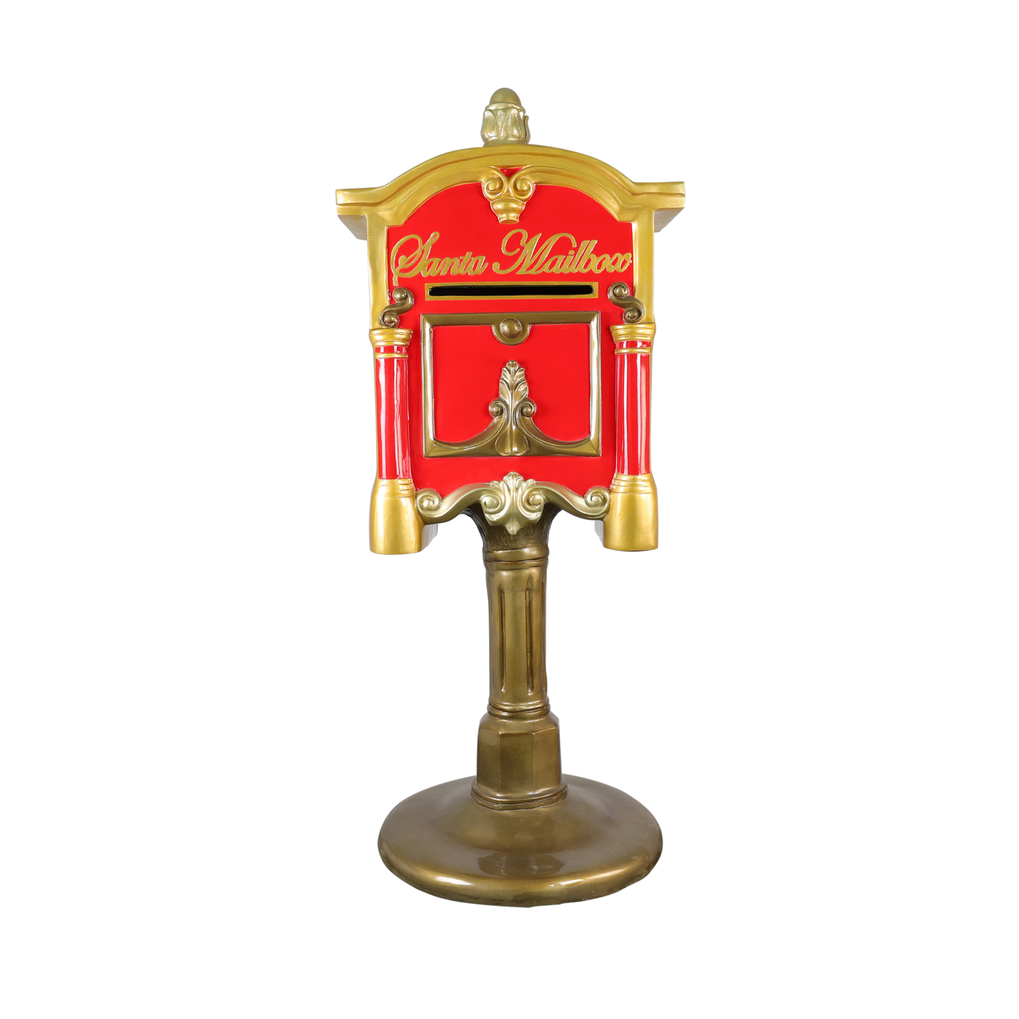 5ft 7in Fiberglass Resin Gold & Red Santa Mailbox Statue