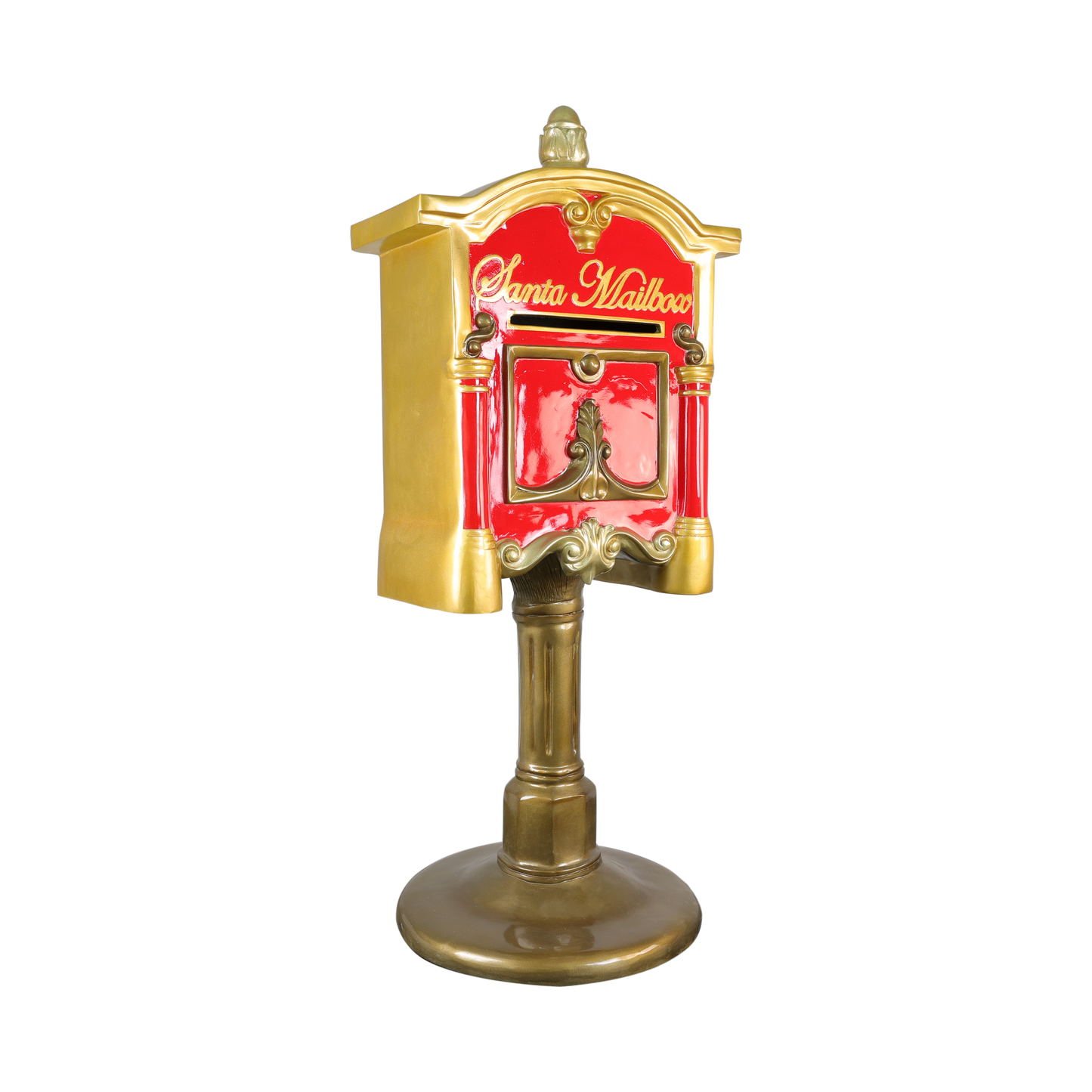 5ft 7in Fiberglass Resin Gold & Red Santa Mailbox Statue