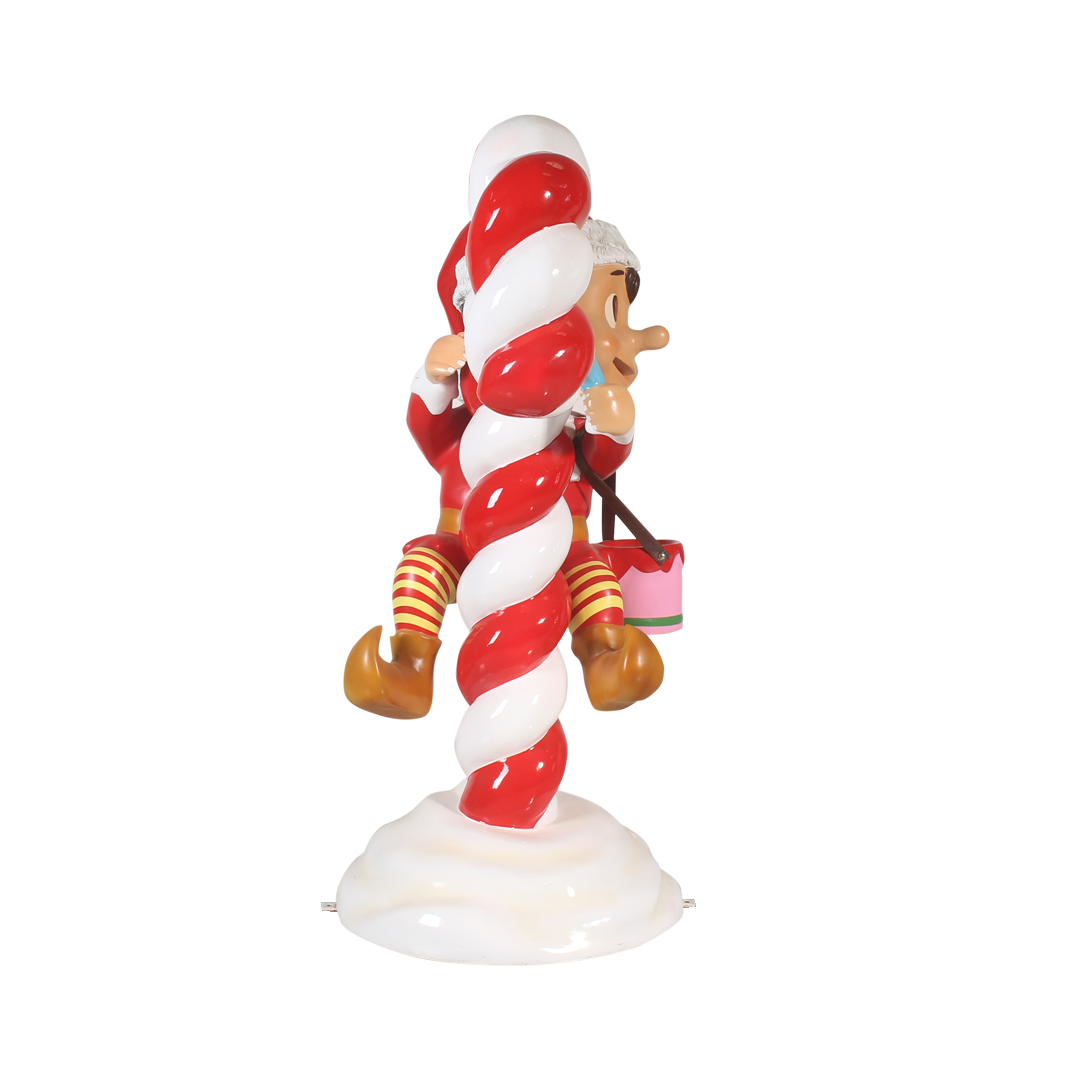 3ft 11in Fiberglass Resin Santa Elf on Candy Cane Statue