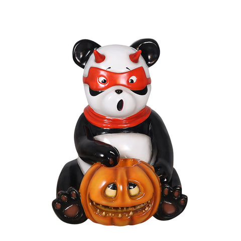 Evil Panda Holding Spooky Pumpkin