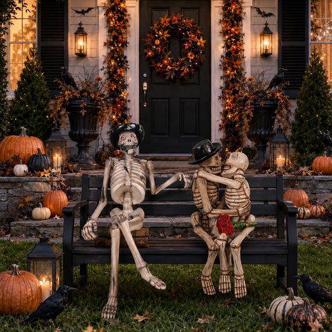Lifesize Fiberglass Skeleton Sitting Halloween Decoration, 62"