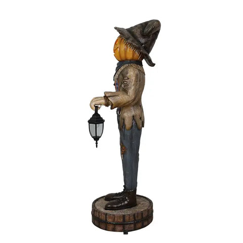 Lifesize Pumpkin Head Scarecrow w/Lantern Halloween Statue, 72"