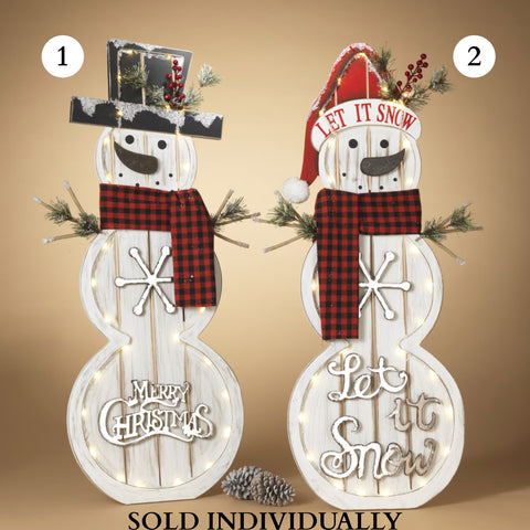 Lighted Wood Holiday Snowman with Scarf & Pine Accent, 44.5"H (2 styles - sold individually)