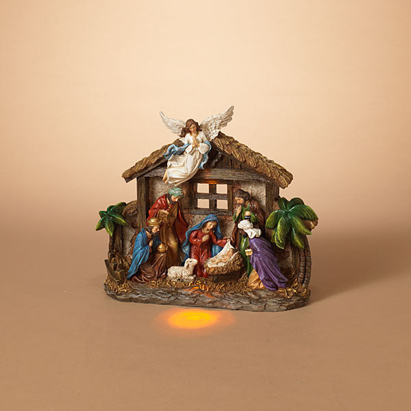 12.4"L Battery operated Lighted Resin Nativity Stable
