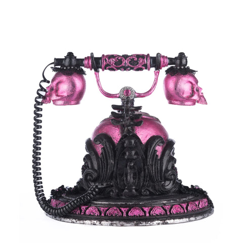 Skull And Roses Phone Tabletop Figurine, 10.5"
