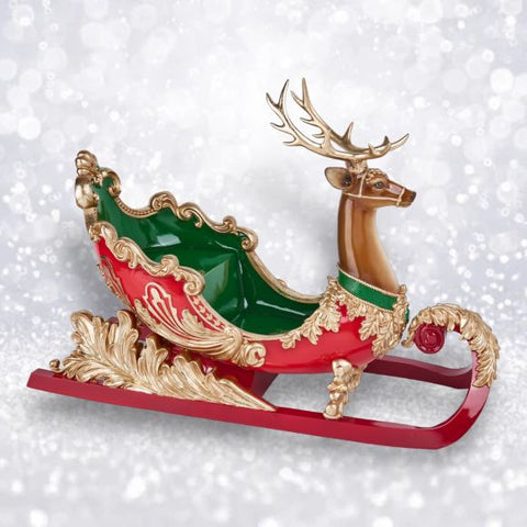 Reindeer Sleigh Figurine, 28"
