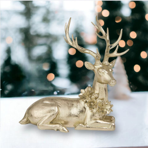 Sitting Gold Deer Figurine, 15.5"