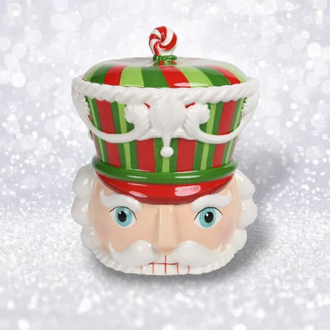 Red & Green Nutcracker Head Cookie Jar, 10"