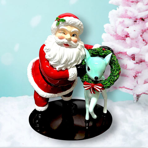 18" Retro Red Santa w/Deer