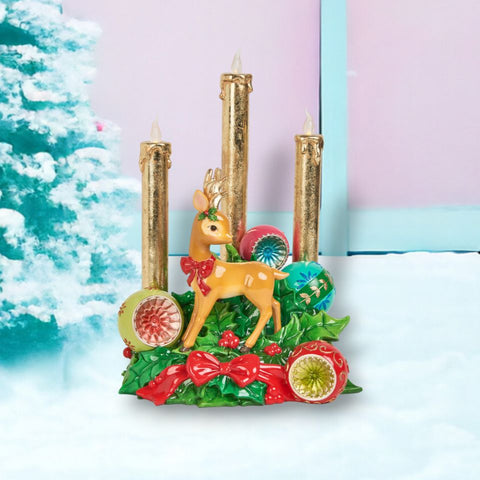 10.5" Vintage Deer/Baubles LED Candles