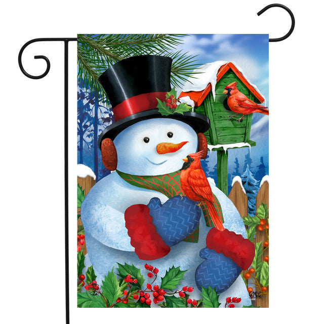 Snowman and Cardinals Winter Garden Flag