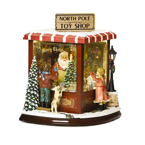 Musical LED Santa's North Pole Toy Shop, Mid-Size, Rotating, 10.5"