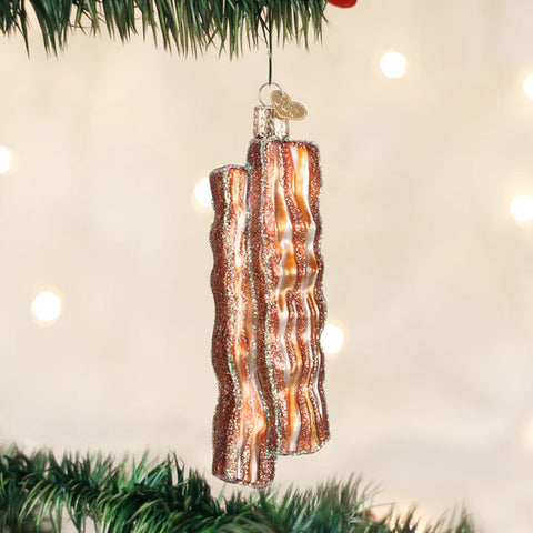 Glass Bacon Strips Ornament, 5"