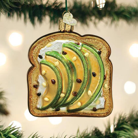 Glass Avocado Toast Ornament, 3"