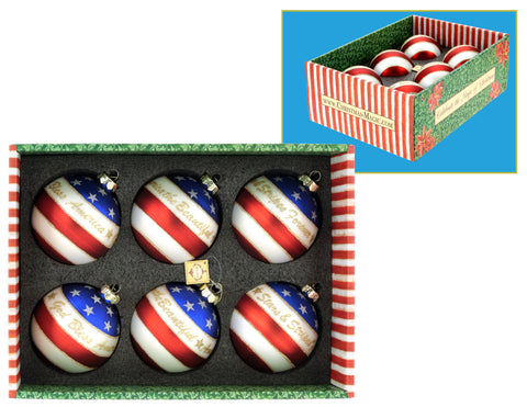 Patriotic "America the Beautiful" Ball Glass Ornament, 4" (Set of 6)