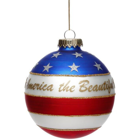 Patriotic "America the Beautiful" Ball Glass Ornament, 4" (Set of 6)