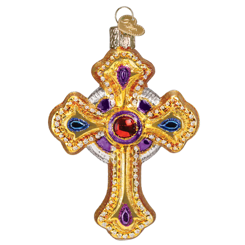 Ornate Jeweled Cross Glass Ornament